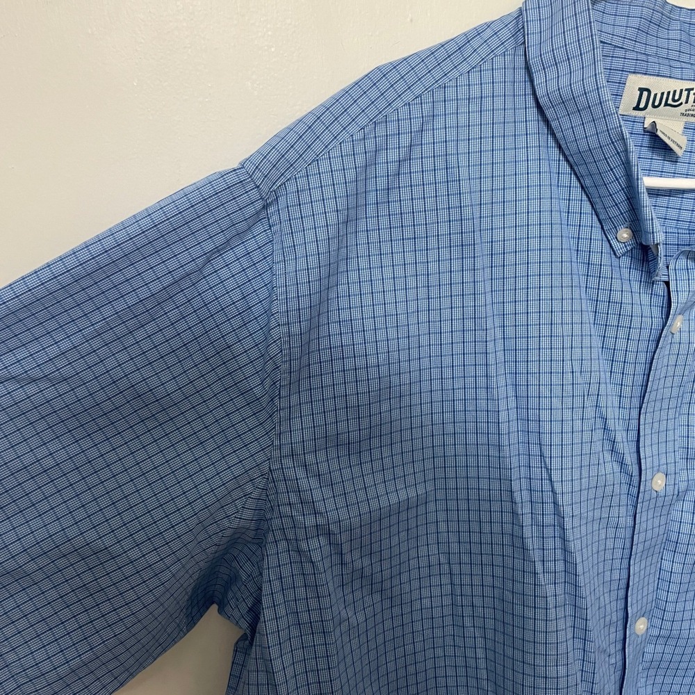 Duluth Trading Co Mens 3XL Relaxed Fit Short Sleeve Button Down Shirt Blue Grid - Picture 4 of 7
